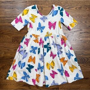 Hanna Andersson Girls Stretch Jersey  Colorful Butterfly Print Ballet Dress 7-8